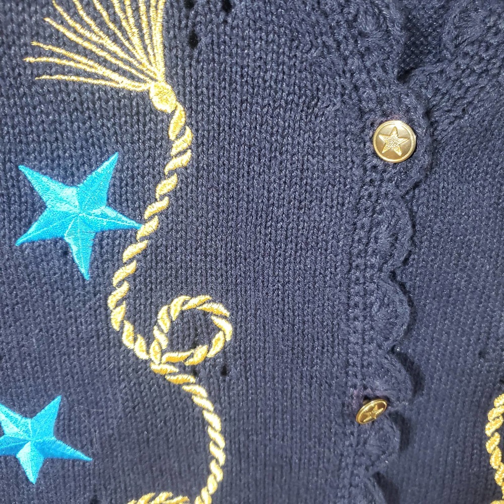 Vintage Koret Nautical Navy Sweater Vest XL Gold Rope Embroidered - Picture 3 of 9